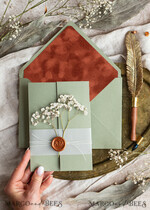 WEDDING INVITATIONS rustic / country / shabby chick Terracotta Sage green wedding inviation set, Natural baby breath flowers wedding invitations suite Minimalistic Modern Boho Garden Wedding Invites15