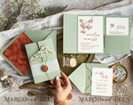 WEDDING INVITATIONS rustic / country / shabby chick Terracotta Sage green wedding inviation set, Natural baby breath flowers wedding invitations suite Minimalistic Modern Boho Garden Wedding Invites15