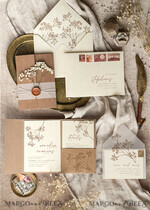 WEDDING INVITATIONS rustic / country / shabby chick Natural baby breath flowers wedding invitation suite, Minimalistic rustical wedding invitations set, eco invitation set, Beige Modern boho wedding invites18