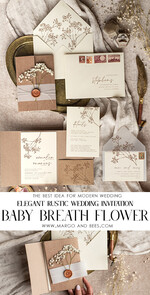 WEDDING INVITATIONS rustic / country / shabby chick Natural baby breath flowers wedding invitation suite, Minimalistic rustical wedding invitations set, eco invitation set, Beige Modern boho wedding invites18