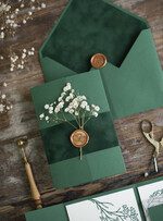 WEDDING INVITATIONS rustic / country / shabby chick Emerald Green wedding Invitation suite, Greenery Velvet invitations set, Modern boho invites set with real baby breath flowers 10