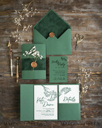 WEDDING INVITATIONS rustic / country / shabby chick Emerald Green wedding Invitation suite, Greenery Velvet invitations set, Modern boho invites set with real baby breath flowers 10