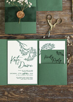 WEDDING INVITATIONS rustic / country / shabby chick Emerald Green wedding Invitation suite, Greenery Velvet invitations set, Modern boho invites set with real baby breath flowers 10