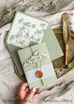 WEDDING INVITATIONS rustic / country / shabby chick Sage green wedding inviation set Natural baby breath flower wedding invitations suite Modern boho wedding invites Grarden Wedding15