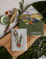 WEDDING INVITATIONS floral / boho / watercolor Tuscany Acrylic Wedding invitations with Rsvp, Fine Art Plexi Glass real olive branch Wedding Invitation suite, Vellum Wax Seal Olives Invites, Greece Wedding Cards 10