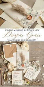 WEDDING INVITATIONS floral / boho / watercolor Pampas Grass Acryl Wedding invitations cards, Boho  Nude Natiral Wedding Invitation Suite,  Acrylic Elegant bohemian Wedding Stationery Minimalistic Wedding Invites9