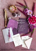 WEDDING INVITATIONS floral / boho / watercolor Heather Acrylic Wedding invitations set, Boho Plum Fall Wedding Invitation Suite,  Plexi Elegant bohemian Wedding Stationery Minimalistic Wedding Invites14