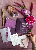 WEDDING INVITATIONS floral / boho / watercolor Heather Acrylic Wedding invitations set, Boho Plum Fall Wedding Invitation Suite,  Plexi Elegant bohemian Wedding Stationery Minimalistic Wedding Invites14