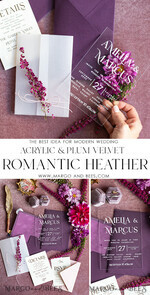 WEDDING INVITATIONS floral / boho / watercolor Heather Acrylic Wedding invitations set, Boho Plum Fall Wedding Invitation Suite,  Plexi Elegant bohemian Wedding Stationery Minimalistic Wedding Invites14