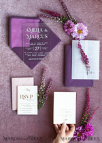 WEDDING INVITATIONS floral / boho / watercolor Heather Acrylic Wedding invitations set, Boho Plum Fall Wedding Invitation Suite,  Plexi Elegant bohemian Wedding Stationery Minimalistic Wedding Invites14