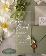 WEDDING INVITATIONS floral / boho / watercolor Stylish Sage Green Acrylic wedding invitation, Elegant Frozen Acryl Green Wedding Invitations • Sage Green Modern Wedding Invitation Suite • Luxury Greenery wedding Cards7