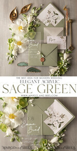 WEDDING INVITATIONS floral / boho / watercolor Stylish Sage Green Acrylic wedding invitation, Elegant Frozen Acryl Green Wedding Invitations • Sage Green Modern Wedding Invitation Suite • Luxury Greenery wedding Cards7