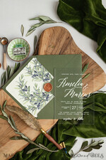 WEDDING INVITATIONS floral / boho / watercolor Tuscany Acrylic wedding invitation, Elegant Acryl olive Green Wedding Invitations, Luxury Greece wedding Cards6