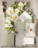 WEDDING INVITATIONS floral / boho / watercolor Stylish Sage Green Acrylic wedding invitation, Elegant Frozen Acryl Green Wedding Invitations • Sage Green Modern Wedding Invitation Suite • Luxury Greenery wedding Cards7