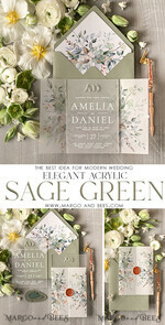 WEDDING INVITATIONS floral / boho / watercolor Stylish Sage Green Acrylic wedding invitation, Elegant Frozen Acryl Green Wedding Invitations • Sage Green Modern Wedding Invitation Suite • Luxury Greenery wedding Cards7