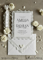 WEDDING INVITATIONS vintage lace/ rustic lace Personalized Golden Wedding invitations Vintage Lace Invites Ivory13