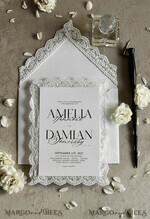 WEDDING INVITATIONS vintage lace/ rustic lace Personalized Golden Wedding invitations Vintage Lace Invites Ivory13