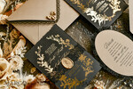 WEDDING INVITATIONS vintage lace/ rustic lace Black lace Personalized Golden Wedding invitations Vintage Lace Invites golden24