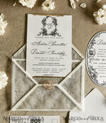 WEDDING INVITATIONS vintage lace/ rustic lace Luxury French Lace Wedding Invitations with Double Envelope | Elegant Black & Ivory Wedding Invitation Suite6