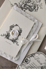 WEDDING INVITATIONS vintage lace/ rustic lace Personalized Golden Wedding invitations Vintage Lace Invites Ivory39
