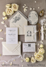 WEDDING INVITATIONS vintage lace/ rustic lace Personalized Golden Wedding invitations Vintage Lace Invites Ivory39