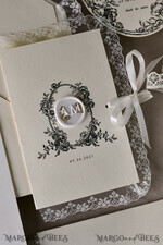 WEDDING INVITATIONS vintage lace/ rustic lace Personalized Golden Wedding invitations Vintage Lace Invites Ivory39