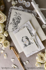 WEDDING INVITATIONS vintage lace/ rustic lace Personalized Golden Wedding invitations Vintage Lace Invites Ivory39