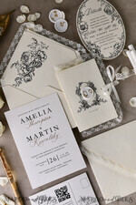 WEDDING INVITATIONS vintage lace/ rustic lace Personalized Golden Wedding invitations Vintage Lace Invites Ivory39