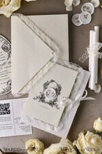 WEDDING INVITATIONS vintage lace/ rustic lace Personalized Golden Wedding invitations Vintage Lace Invites Ivory39