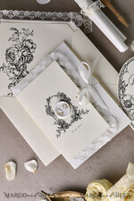 WEDDING INVITATIONS vintage lace/ rustic lace Personalized Golden Wedding invitations Vintage Lace Invites Ivory39