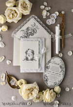WEDDING INVITATIONS vintage lace/ rustic lace Personalized Golden Wedding invitations Vintage Lace Invites Ivory39