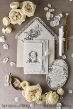 WEDDING INVITATIONS vintage lace/ rustic lace Personalized Golden Wedding invitations Vintage Lace Invites Ivory39