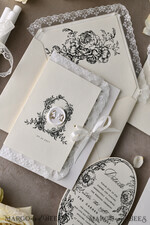 WEDDING INVITATIONS vintage lace/ rustic lace Personalized Golden Wedding invitations Vintage Lace Invites Ivory39