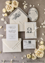 WEDDING INVITATIONS vintage lace/ rustic lace Personalized Golden Wedding invitations Vintage Lace Invites Ivory39
