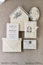 WEDDING INVITATIONS vintage lace/ rustic lace Personalized Golden Wedding invitations Vintage Lace Invites Ivory39