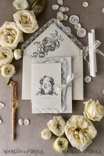 WEDDING INVITATIONS vintage lace/ rustic lace Personalized Golden Wedding invitations Vintage Lace Invites Ivory39