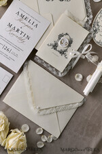 WEDDING INVITATIONS vintage lace/ rustic lace Personalized Golden Wedding invitations Vintage Lace Invites Ivory39