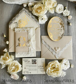 WEDDING INVITATIONS vintage lace/ rustic lace Gold Foil  Wedding invitations Vintage Lace wedding Cards & rsvp qr code21