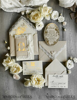 WEDDING INVITATIONS vintage lace/ rustic lace Gold Foil  Wedding invitations Vintage Lace wedding Cards & rsvp qr code21