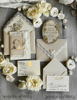 WEDDING INVITATIONS vintage lace/ rustic lace Gold Foil  Wedding invitations Vintage Lace wedding Cards & rsvp qr code21