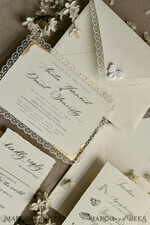 WEDDING INVITATIONS vintage lace/ rustic lace Personalized Golden Wedding invitations Vintage Lace Invites Ivory18