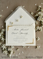 WEDDING INVITATIONS vintage lace/ rustic lace Personalized Golden Wedding invitations Vintage Lace Invites Ivory18