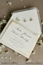 WEDDING INVITATIONS vintage lace/ rustic lace Personalized Golden Wedding invitations Vintage Lace Invites Ivory18