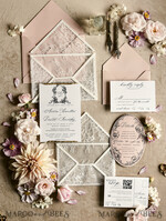 HOCHZEITS EINLADUNGEN vintage Spitze / rustikale Spitze Luxuriöse französische Spitzenhochzeitskarten Elegante Elfenbein barocke Hochzeitsinvitation Suite17