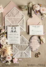 HOCHZEITS EINLADUNGEN vintage Spitze / rustikale Spitze Luxuriöse französische Spitzenhochzeitskarten Elegante Elfenbein barocke Hochzeitsinvitation Suite17
