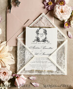 HOCHZEITS EINLADUNGEN vintage Spitze / rustikale Spitze Luxuriöse französische Spitzenhochzeitskarten Elegante Elfenbein barocke Hochzeitsinvitation Suite17