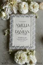 WEDDING INVITATIONS vintage lace/ rustic lace Personalized Golden Wedding invitations Vintage Lace Invites off white14