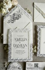 WEDDING INVITATIONS vintage lace/ rustic lace Personalized Golden Wedding invitations Vintage Lace Invites off white14
