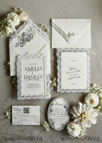 WEDDING INVITATIONS vintage lace/ rustic lace Personalized Golden Wedding invitations Vintage Lace Invites off white14