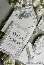 WEDDING INVITATIONS vintage lace/ rustic lace Personalized Golden Wedding invitations Vintage Lace Invites off white14